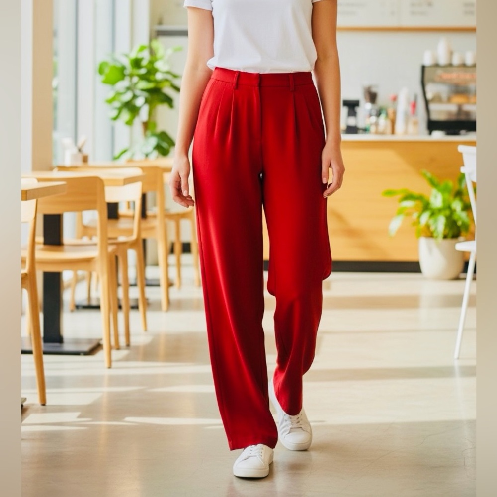 a new day Red Wide-Leg High-Rise Trousers